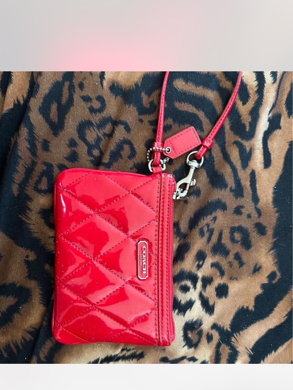 Coach Red Quilted Patent Leather Wristlet